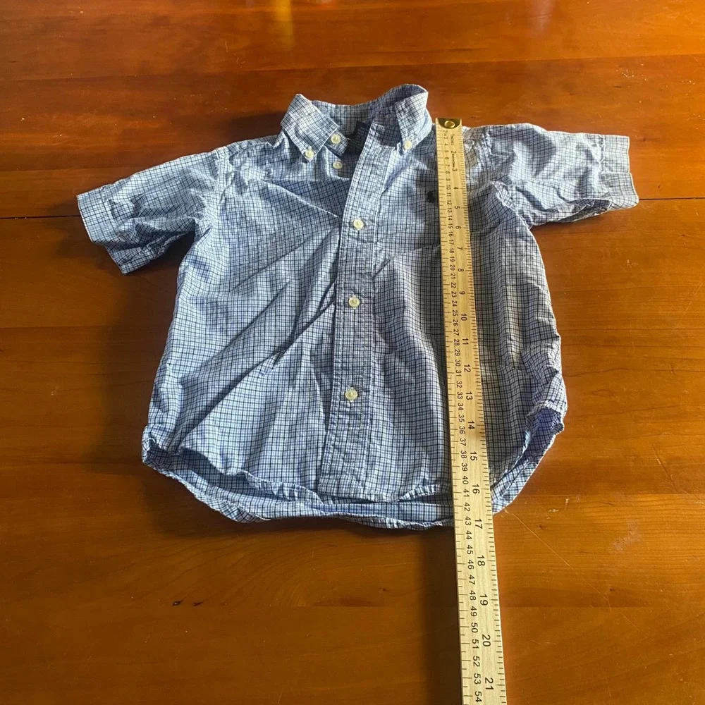 Ralph Lauren Button Down Kids Blue Plaid Short Sleeve‎ Shirt SIZE 3T